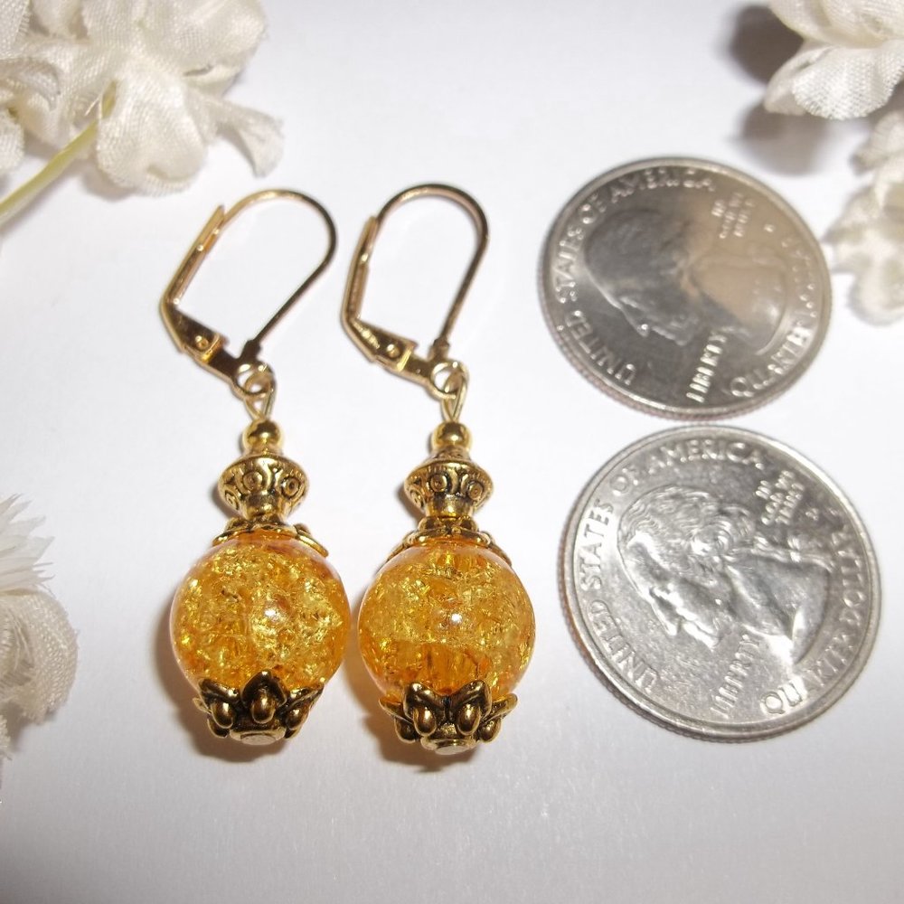 Yellow & Gold Beaded Handmade Earring Set Fashion Jewelry Gift Idea for Her 6704 - Picture 2 of 8
